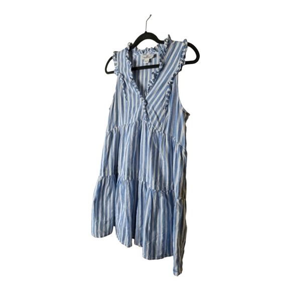 Vineyard Vines Linen Blend Outlet Stripe Tiered Ruffle Dress Women's M Blue - Picture 6 of 10